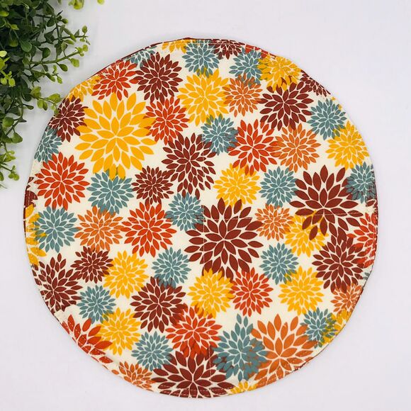 Tortilla Warmer 10.5 Inches Fall Orange Yellow Print Holds Up To 6 Tortillas - Picture 3 of 5